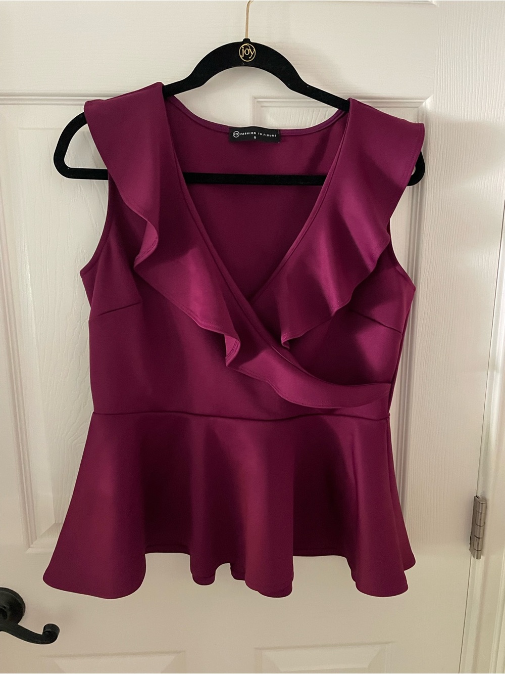 Fashion To Figure ruffled peplum blouse. Size 0X. Gently used condition.